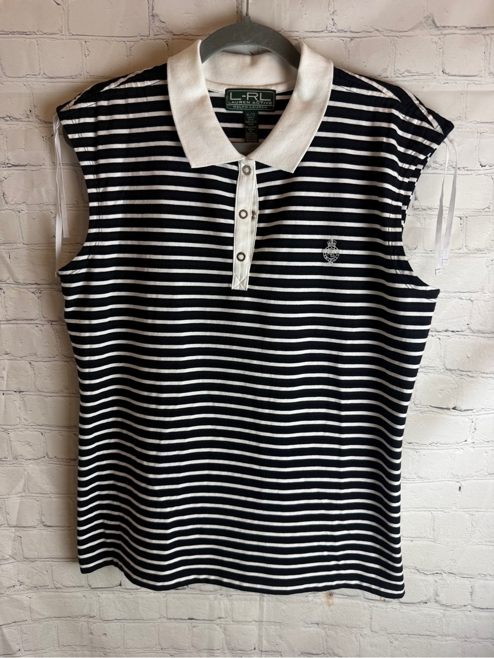 Lauren Ralph Lauren Black & White Striped Sleeveless Polo Top XL